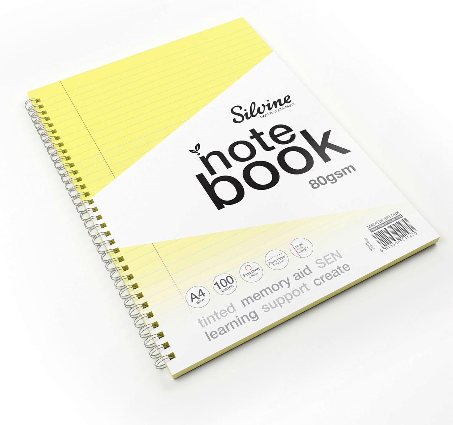 Pack of 3 A4+ 100 Pages Twin Wire SEN Yellow Paper Dyslexia Notebooks - Lined with Margin