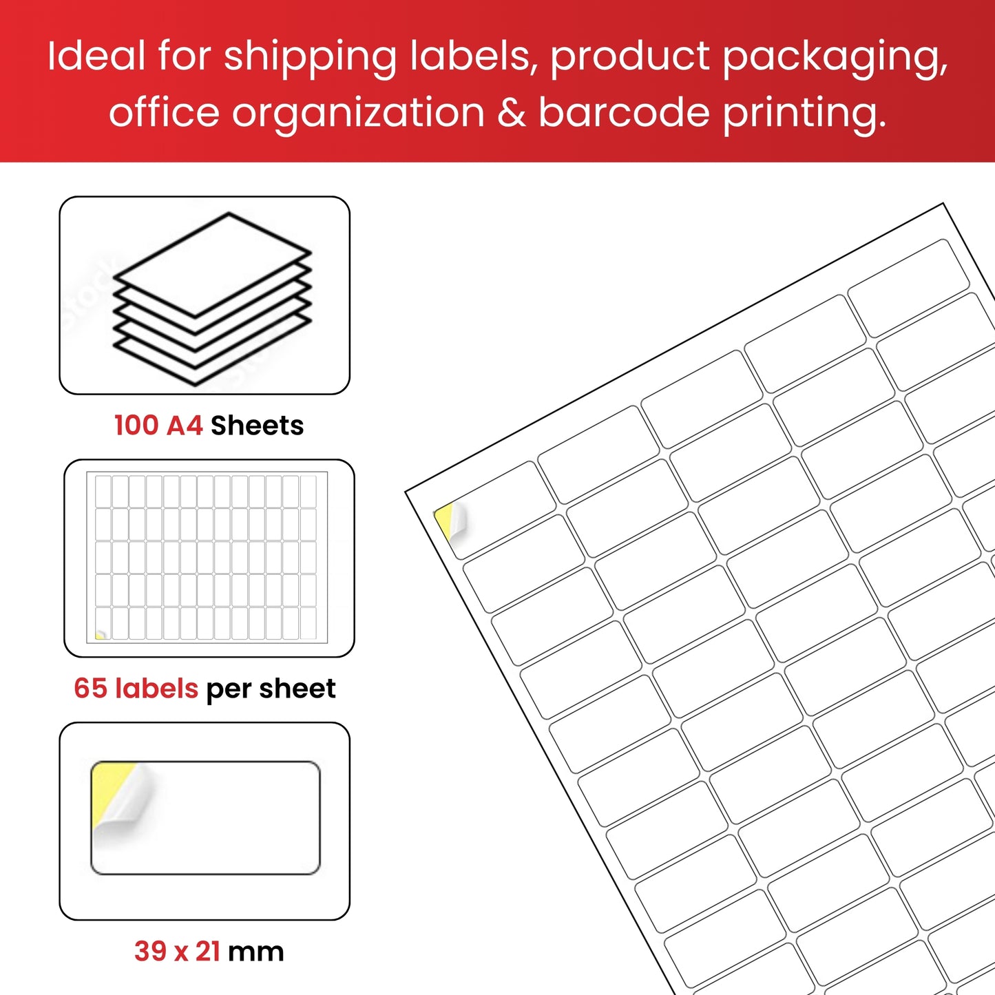Pack of 6400 White 39x21mm Self Adhesive Labels (64 Labels per A4 Sheet)