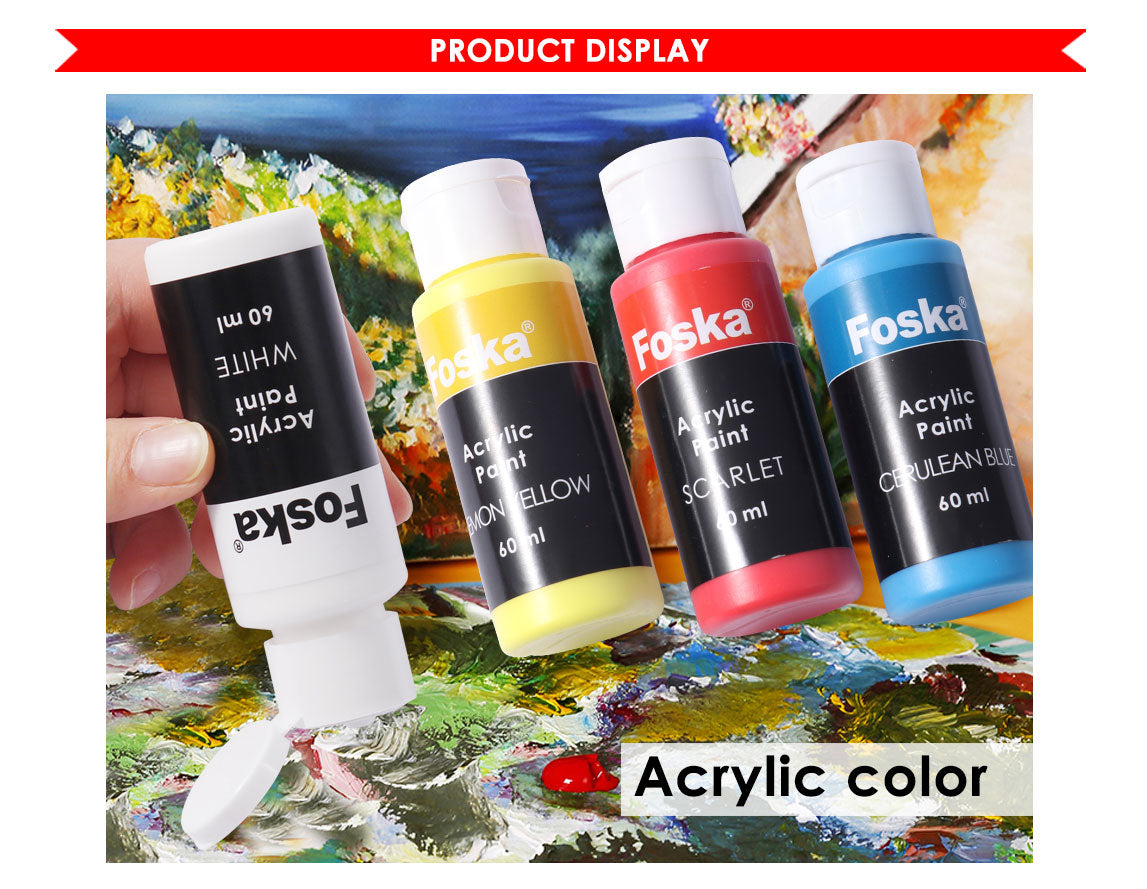 Pack of 12 Assorted Colour 60ml Acrylic Colour Paint Pots