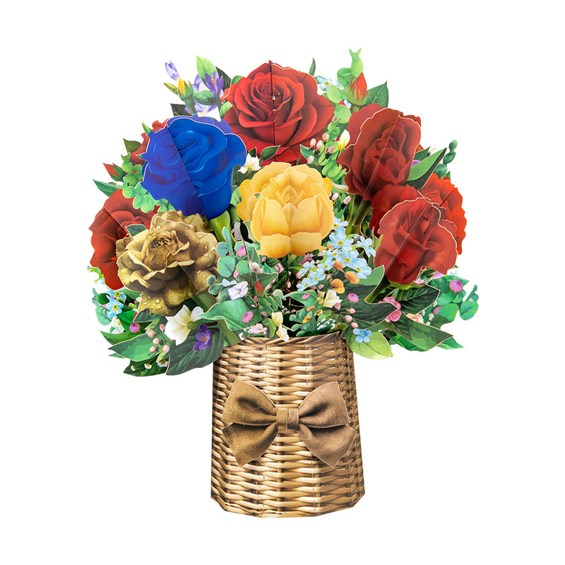Basket of Colourful Roses Design 3D Pop Up Card
