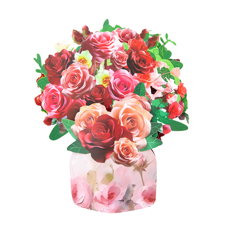 Blushing Blooms Rose Bouquet 3D Pop Up Vase Greeting Card