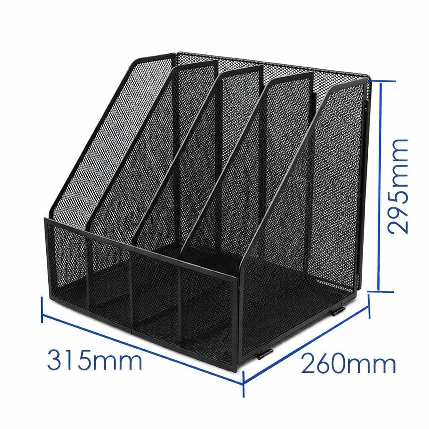 4 Compartments File Organizer Black Desktop Magazine Holder Rack 31.5 x 26 x 29.5 cm