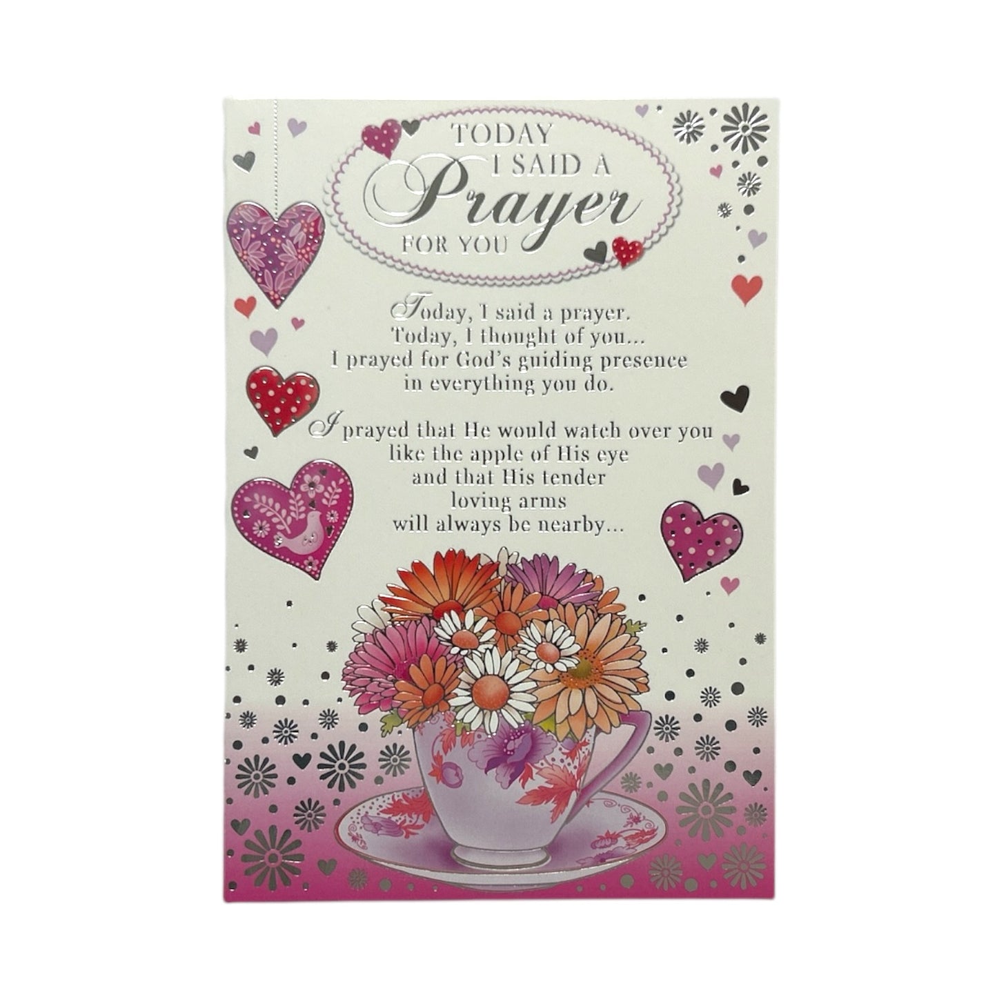 Prayer For You Flowers In Tea Cup Silver Design Thinking Of You Card