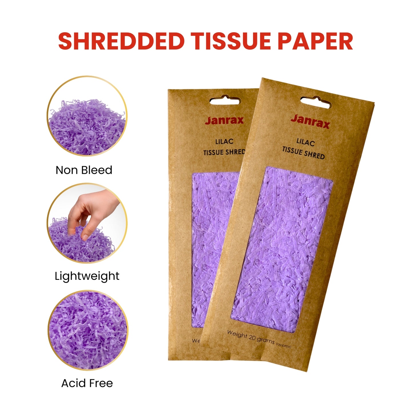 12 Packs of Lilac Tissue Shred 20g - Total 240g