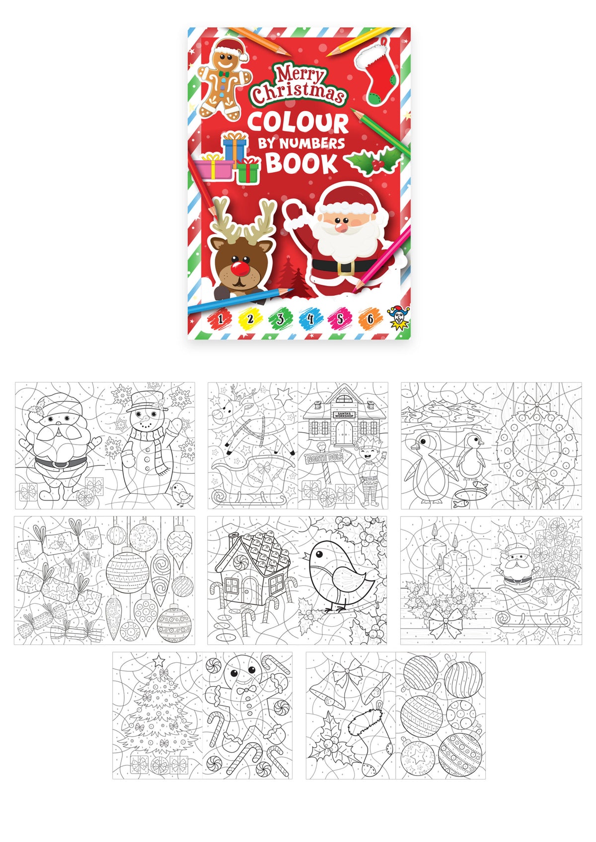 Pack of 24 Mini Christmas Colour-By-Numbers Colouring Books