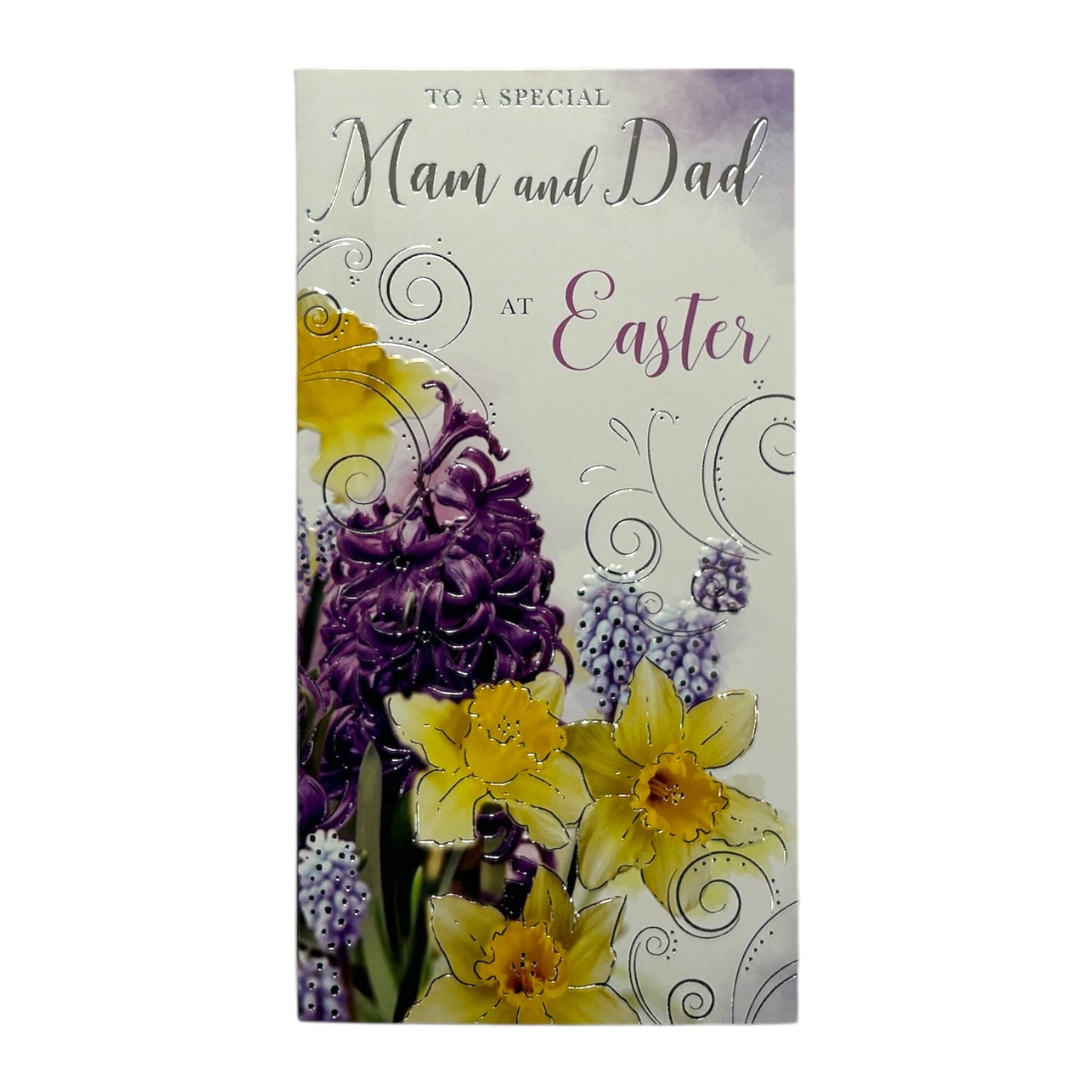 Mam And Dad Lilac And Daffodils Flowers Design Easter Card