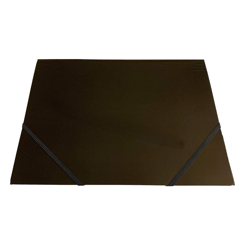 Pack of 12 Janrax A4 Black Laminated Card 3 Flap Folders with Elastic Closure