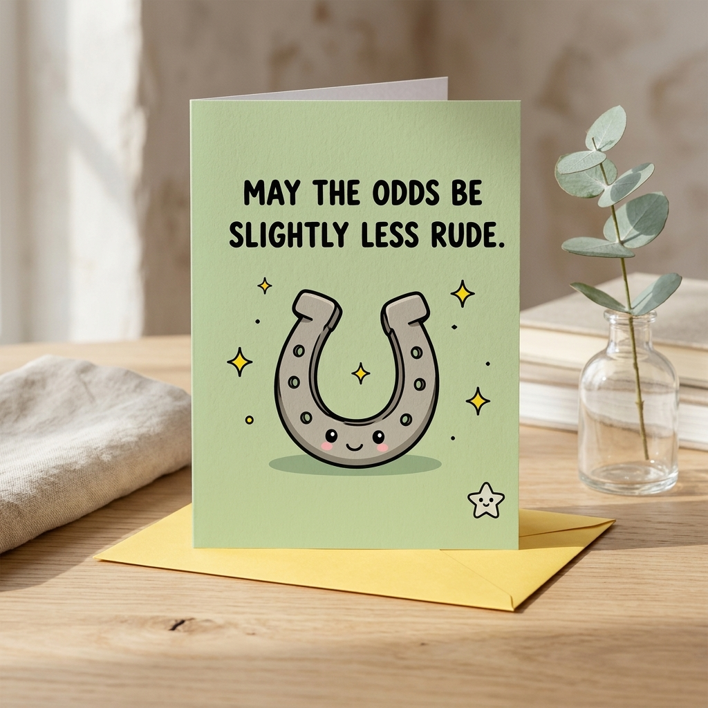 May the Odds Slightly Be Slightly Less Rude Good Luck Greeting Card