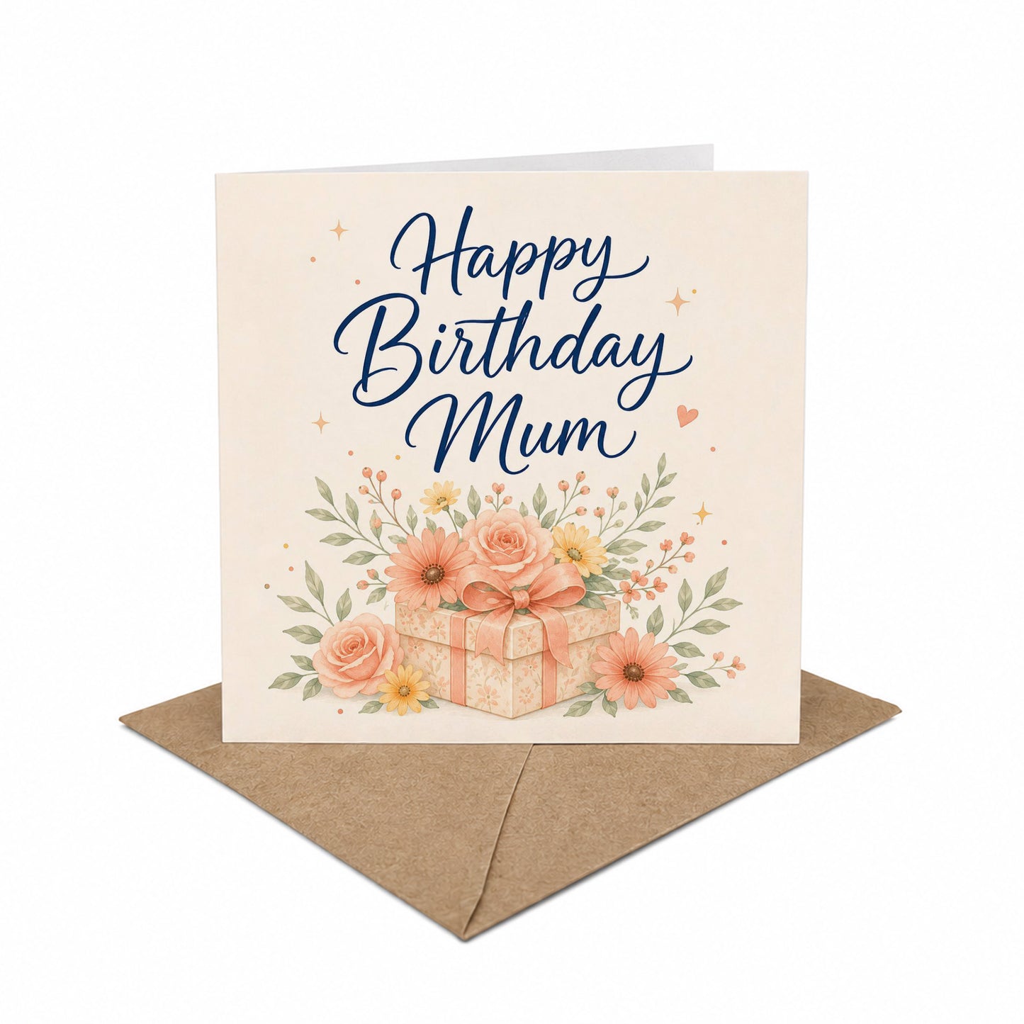 Flowers on Gift Design Mum Birthday Card