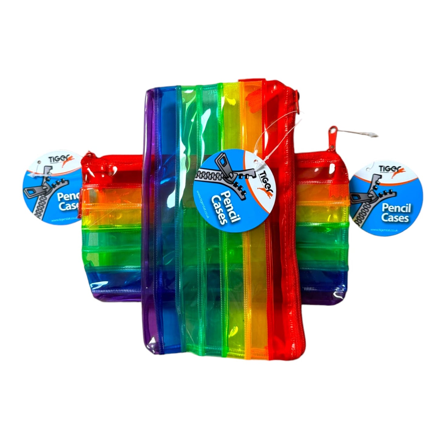 Pack of 12 Rainbow Coloured Flat 8x4" Pencil Case - Zippy Bag