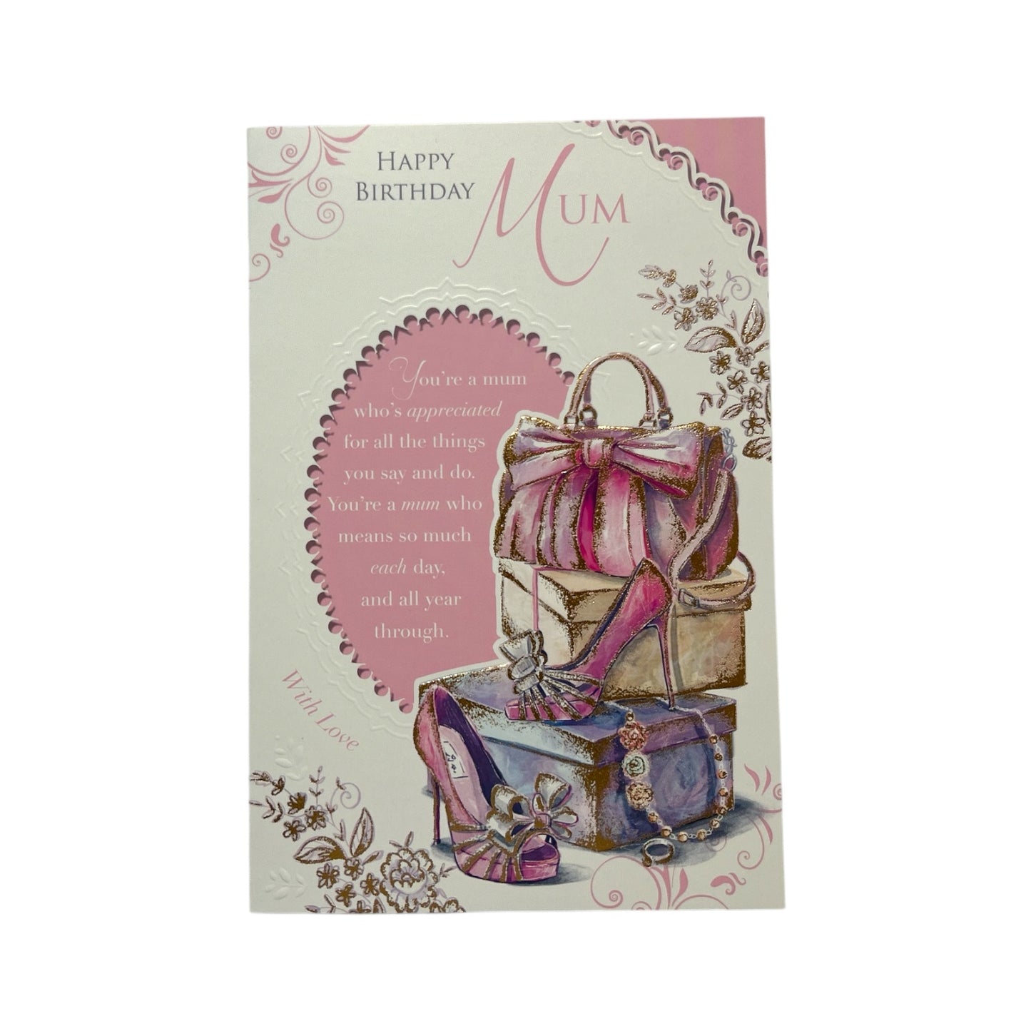 To Mum Purse and Shoe Pink Design Celebrity Style Birthday Card