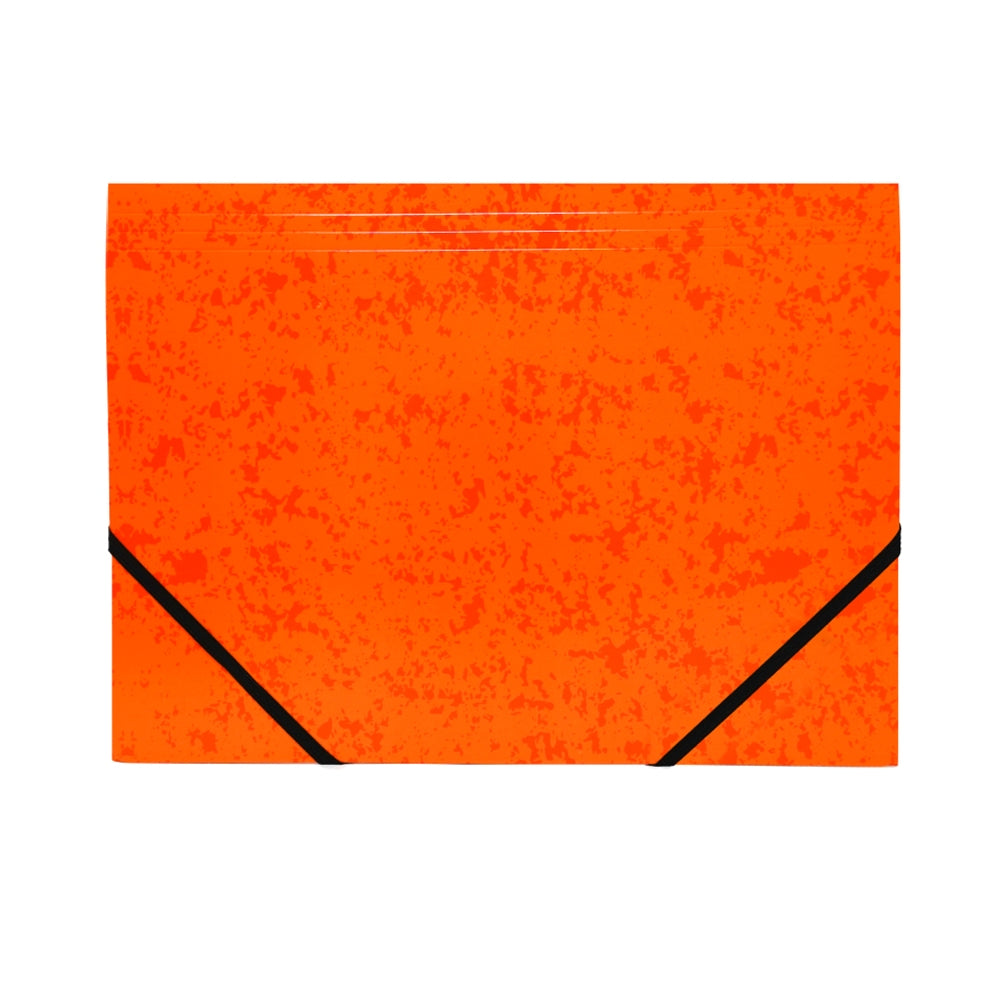 Pack of 12 A4 Orange Card 3 Flap Folders With Elastic Closure