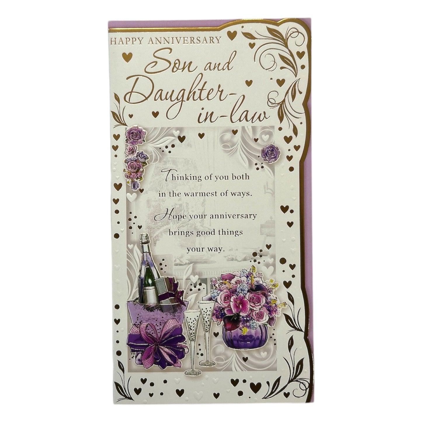 Son & Daughter-in-Law Purple Floral Design Opacity Anniversary Card
