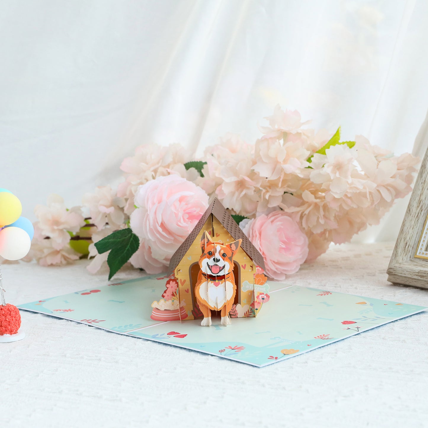 Dog in Doghouse 3D Pop Up Greeting Card - Puppy Pet Birthday Vacation Anniversary Love Mother