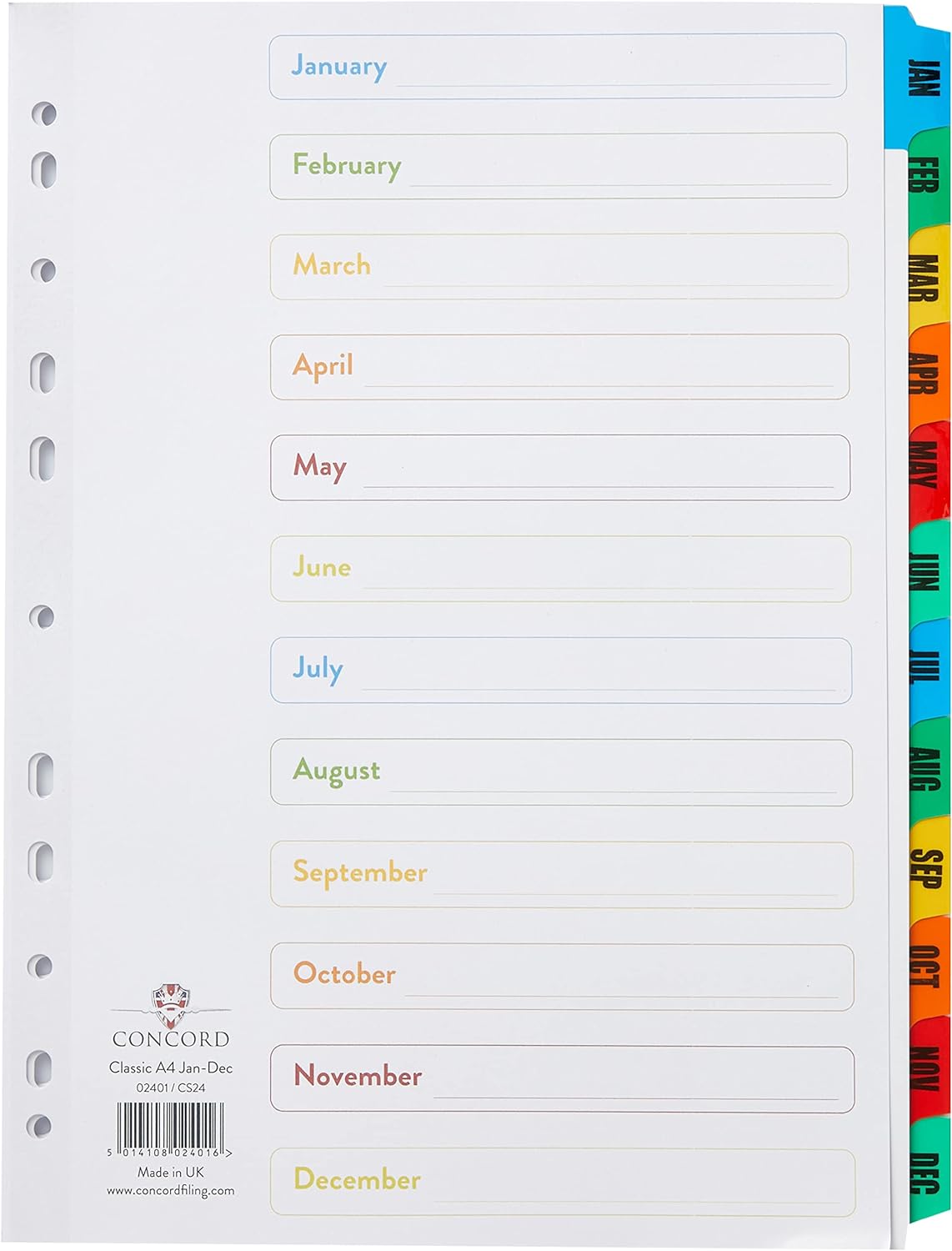 Concord Index Jan-Dec A4 White with Multicoloured Tabs 02401/CS24