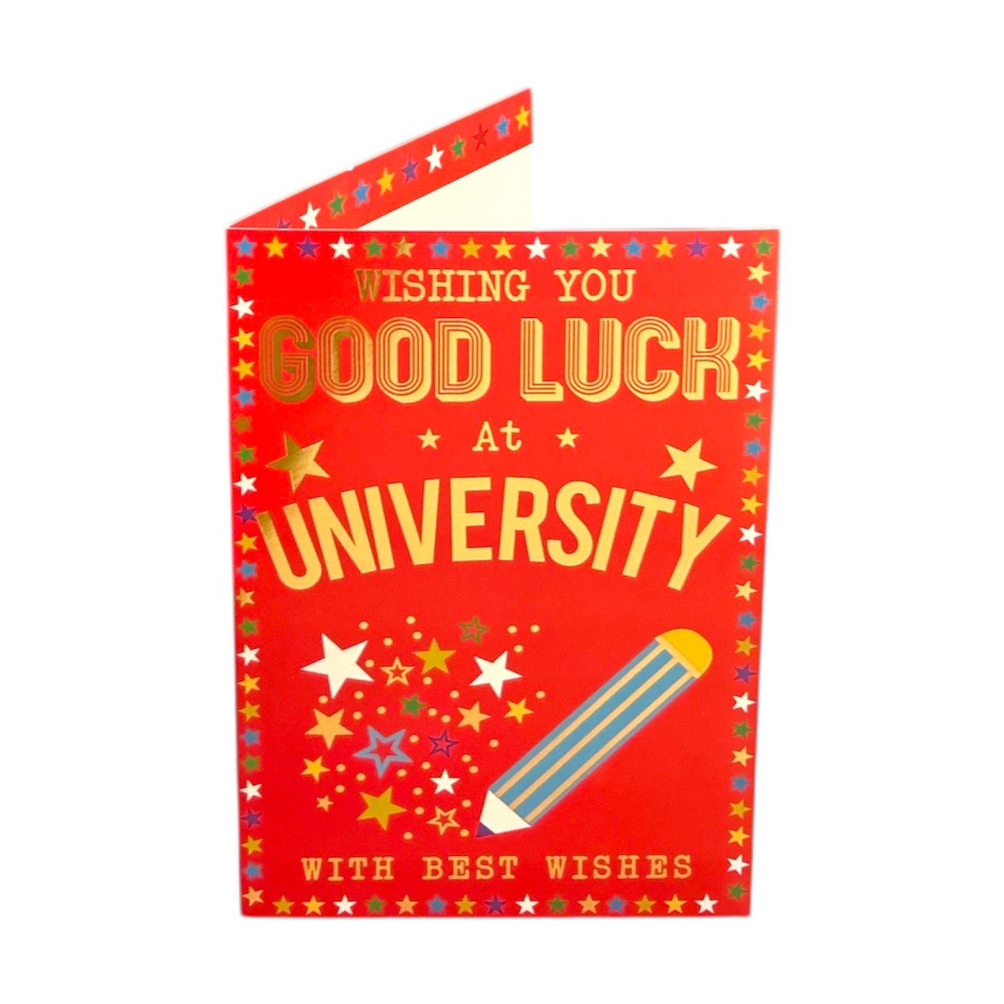 Multi Stars Design Good Luck At University Red Greeting Card