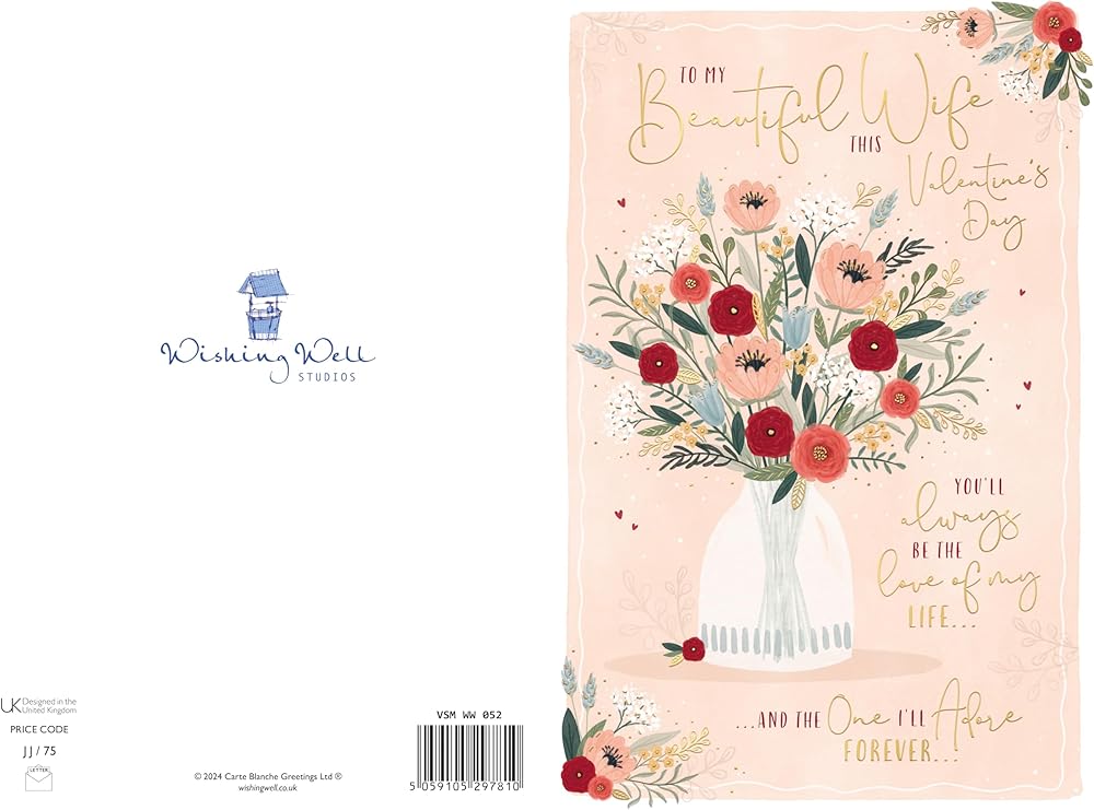 Vase Of Flowers Beautiful Wife Valentine's Day Card