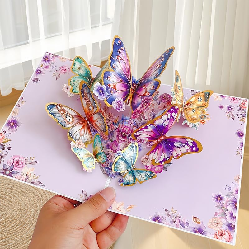 Fluttering Wishes Hot Stamped Pink Butterfly 3D Pop Up Greeting Card