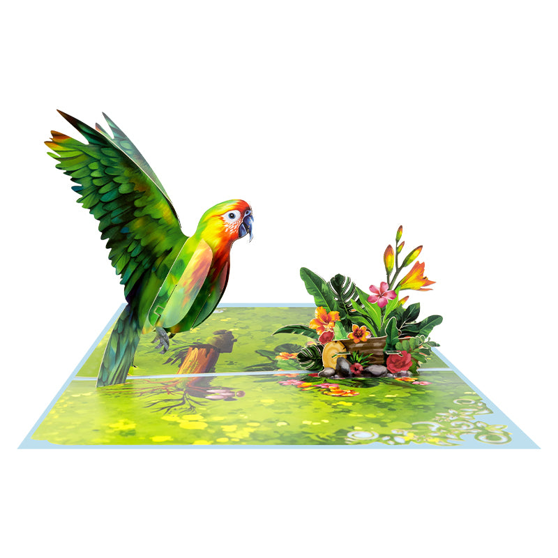 Exotic Wishes Parrot in Bloom 3D Pop Up Greeting Card