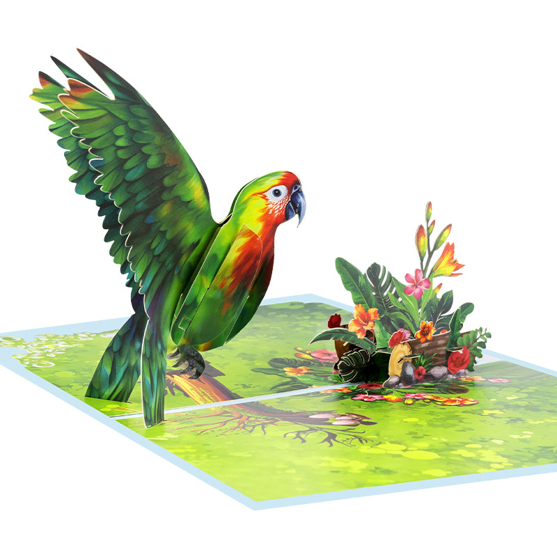 Exotic Wishes Parrot in Bloom 3D Pop Up Greeting Card