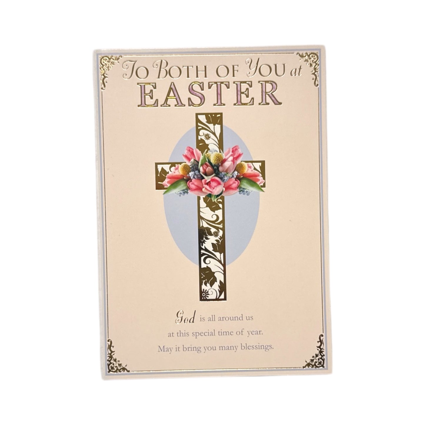 To Both Of You Pink Floral Cross Design Easter Card