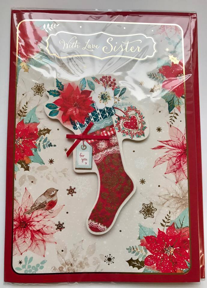 SISTER - Nice Verse & Gold Foil, Glitter Die Cut Handmade Christmas Greeting Card