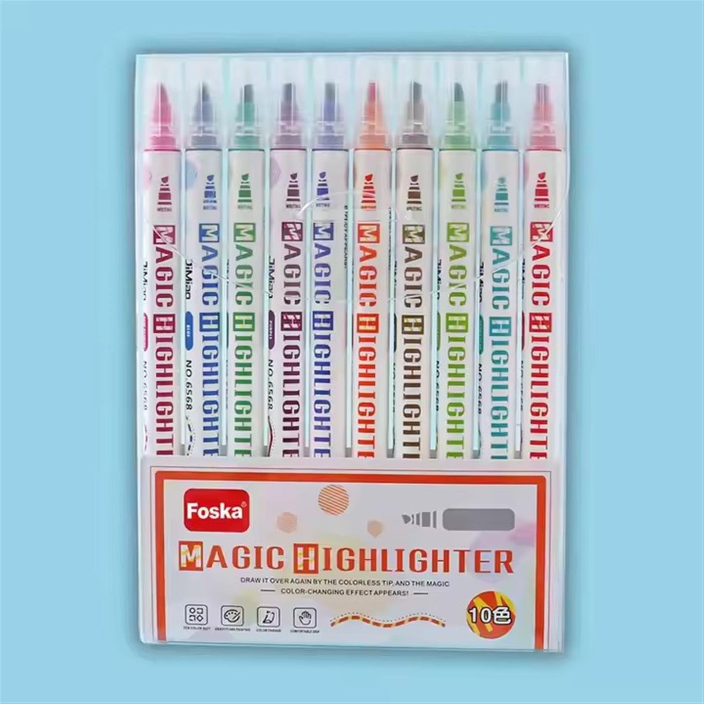Pack of 10 Highlighter Pens with Luminous Magic Invisible Ink
