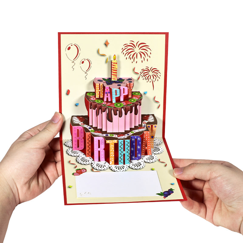 Chocolate Fruit Birthday Cake 3D Pop Up Greeting Card