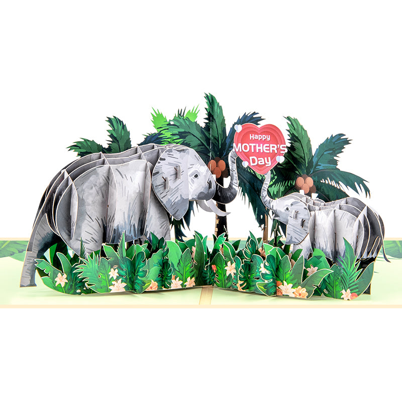 Elephants in Green Foliage Scene Celebrating Mother’s Day 3D Pop Up Card