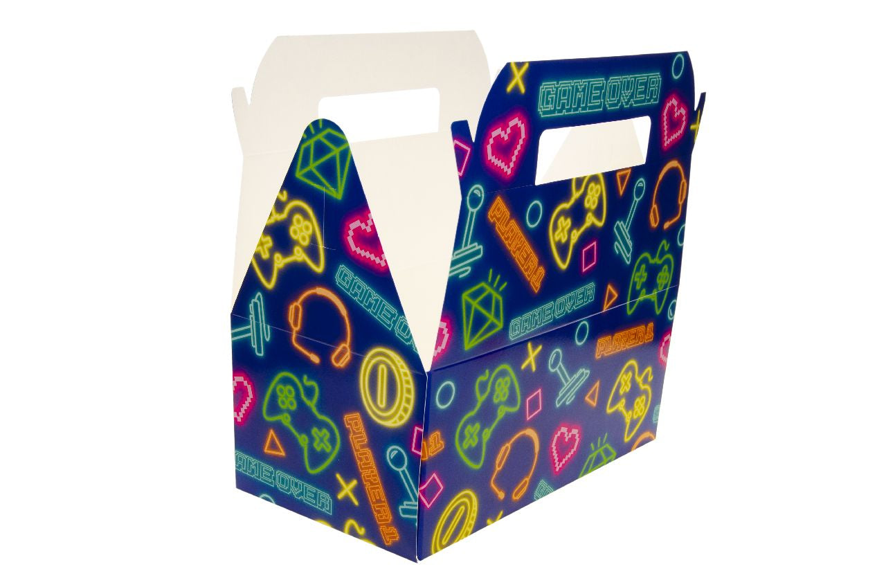 Pack of 12 Extra Large Gamer Theme Food Boxes 23 x 12 x 10cm