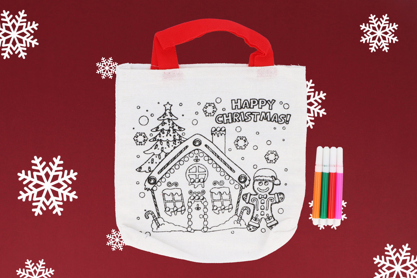 Pack of 12 Christmas Colour-Your-Own Tote Bags 22cm x 20cm