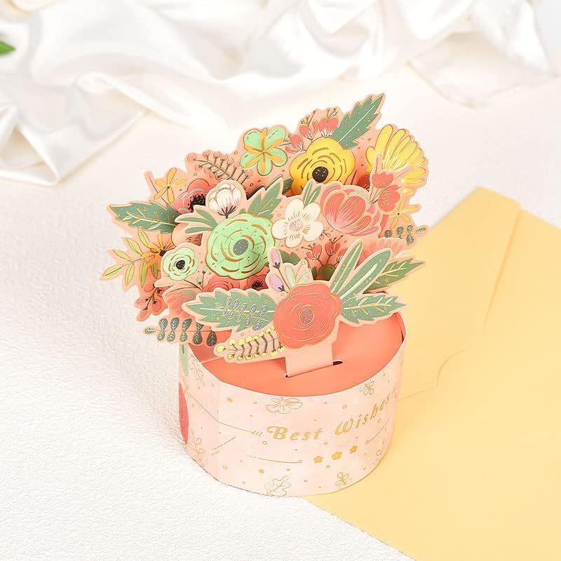 Floral Charm in Pink Vase 3D Pop Up Greeting Card - Mother's Day Birthday Wedding Anniversary