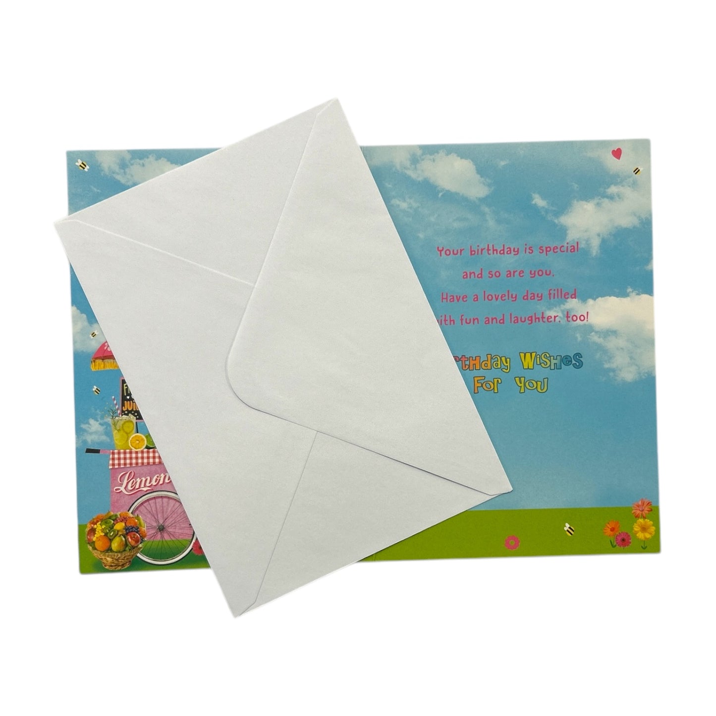 Open Female Juvenile Trendy Pops Girl with Lemonade Design Birthday Card