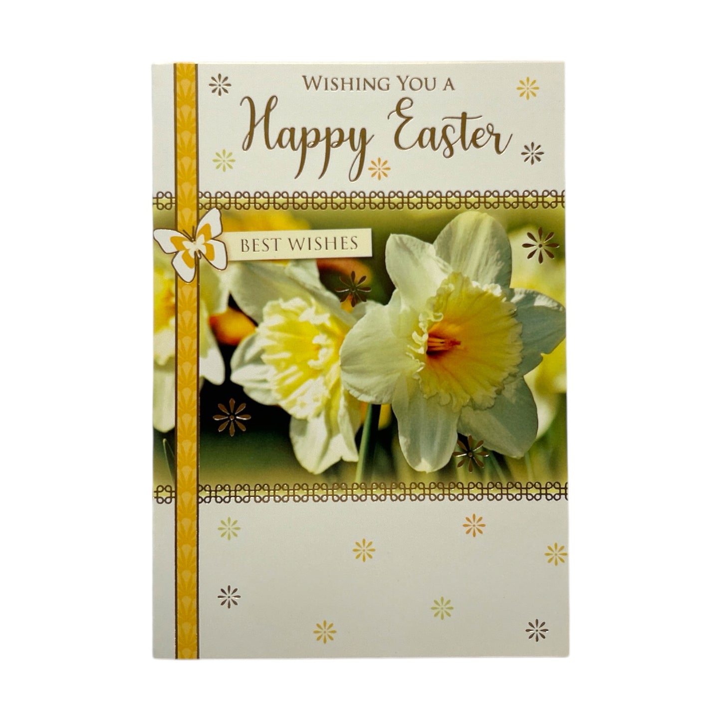 Wishing You A Happy Easter White Daffodil Flowers Design Card