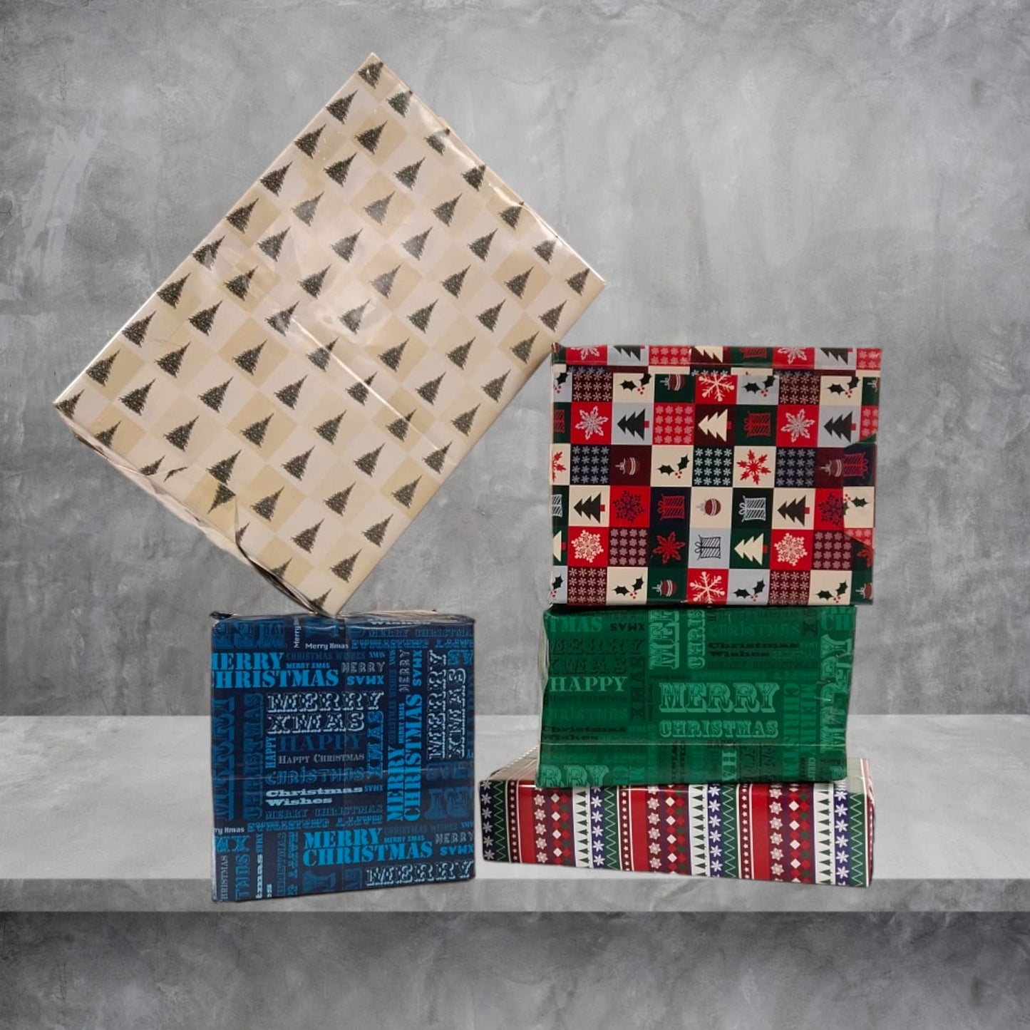 10 Sheets of Soft Touch Foiled Christmas Wrapping Paper - Gift Wrap and Tags