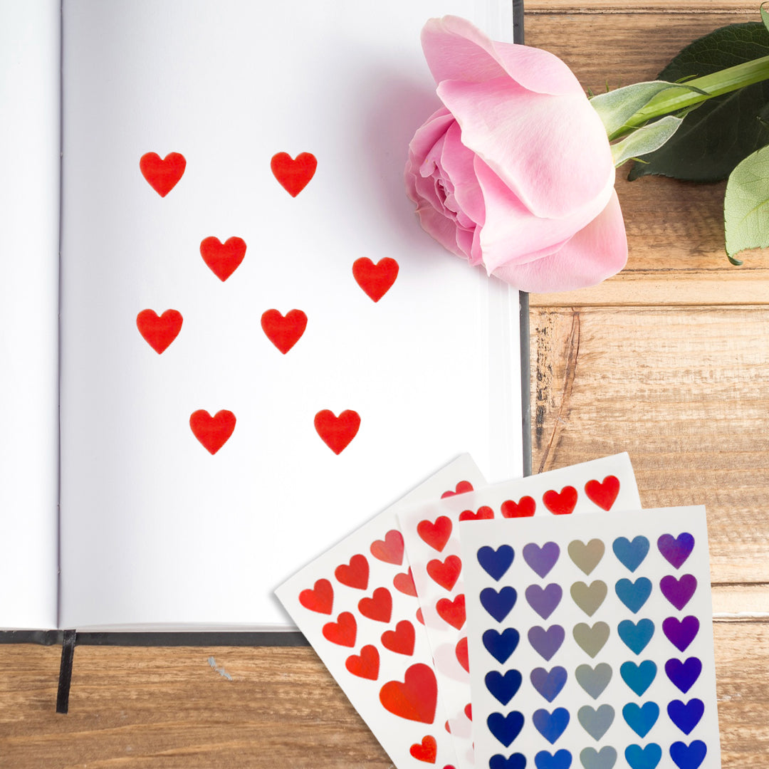 Pack of 66 Red Assorted Size Holographic Hearts Self-Adhesive Labels