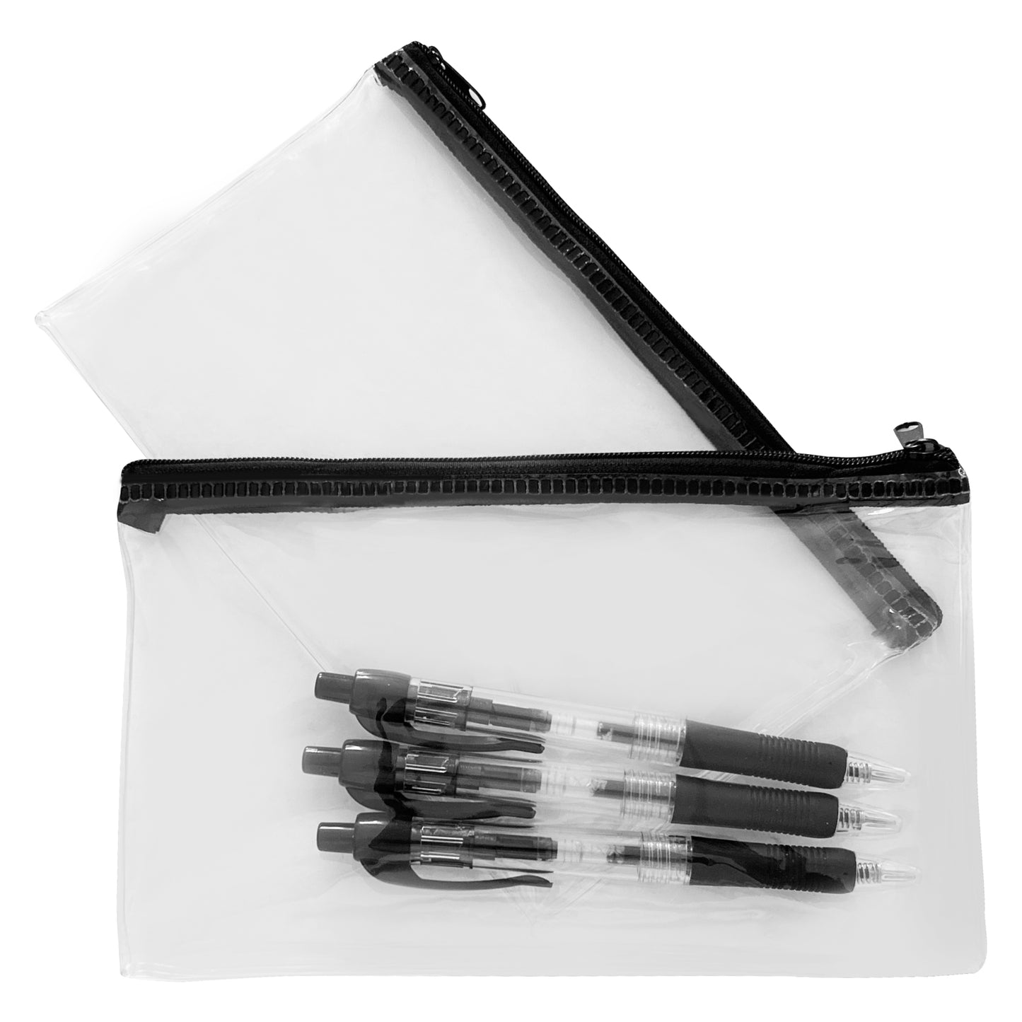 Pack of 2 Janrax 8x5" Black Zip Clear Exam Pencil Cases