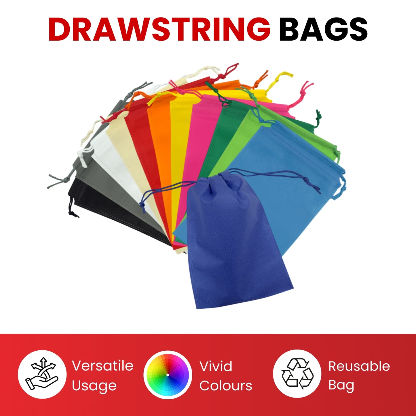 Pack of 100 Light Blue Coloured 12x9cm Non-Woven Drawstring Bags