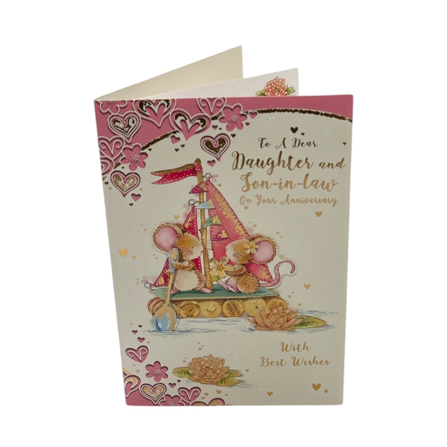 Daughter & Son-In-Law Yacht and Hearts Design Anniversary Card