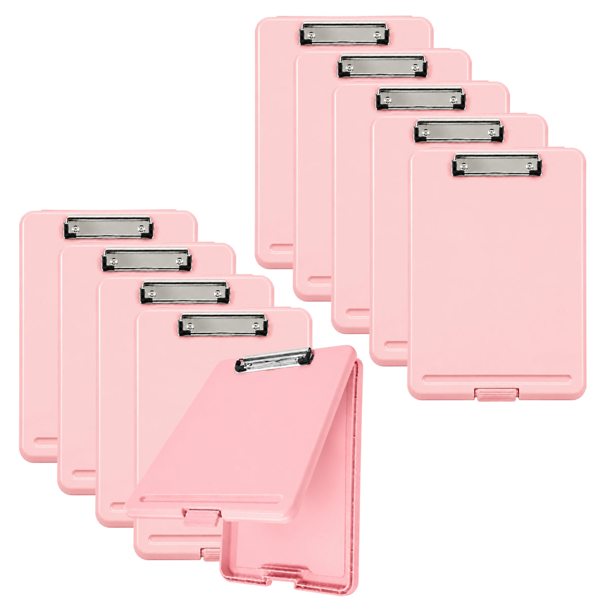 Pack of 10 A4 Pastel Pink Plastic Clipboard Box File - Storage Filing Case