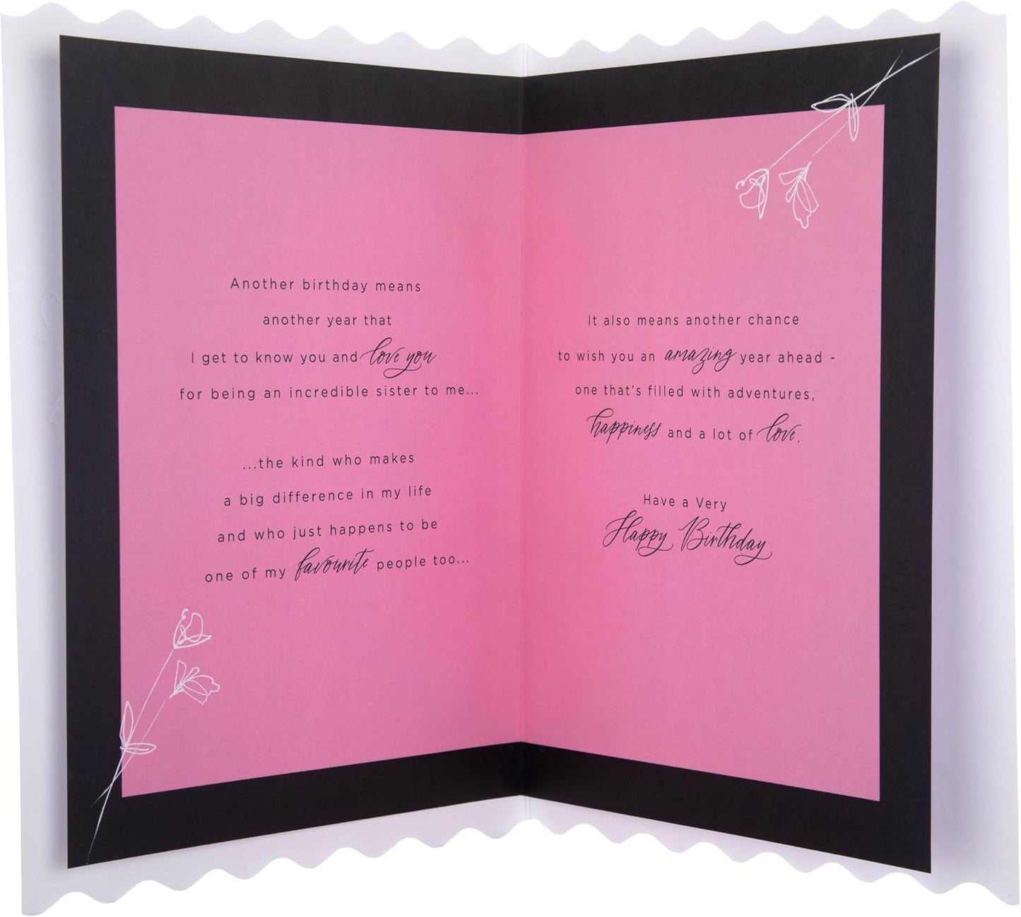 Gold Heart & Pink Flowers Sister Birthday Card