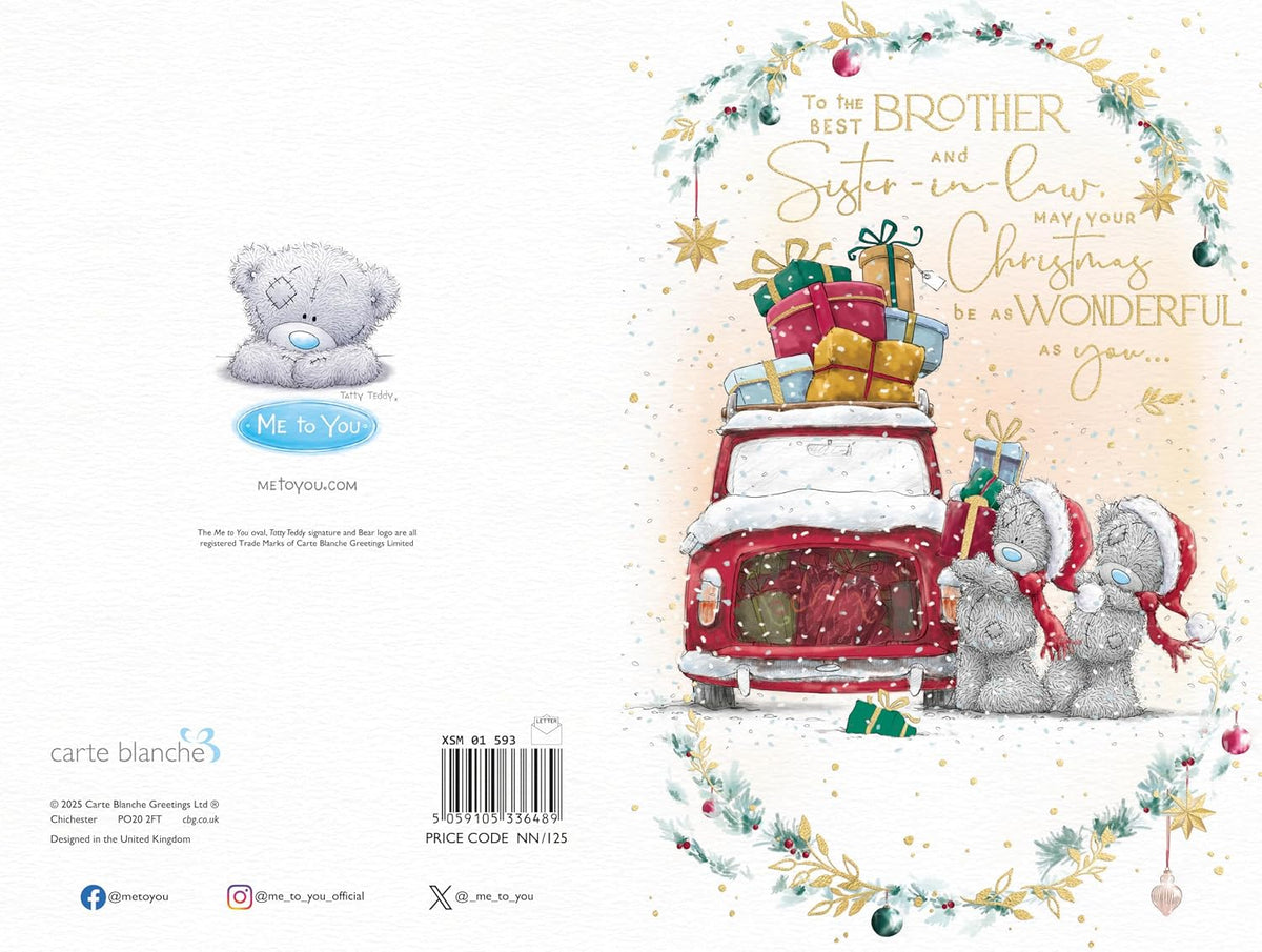 Bears Loading Gifts Into A Car Best Brother and Sister In law Christmas Card