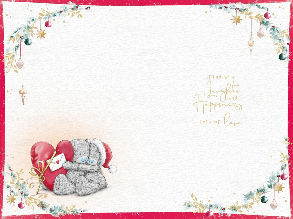 Bear Holding a Large Red Heart Shaped Present Amazing Boyfriend Christmas Card
