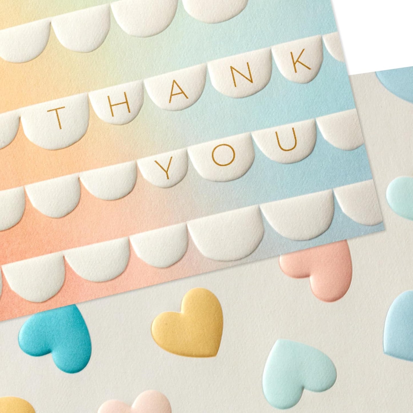Pack of 50 in 2 Embossed Pastel Designs Multipack Thank You Cards with White Envelopes