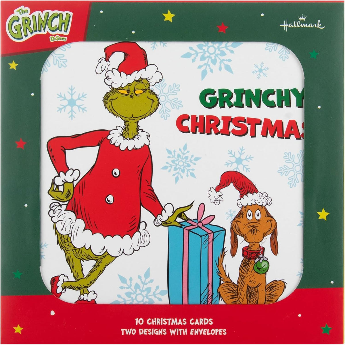 Dr. Seuss The Grinch Pack of 10 in 2 Fun Designs Christmas Cards