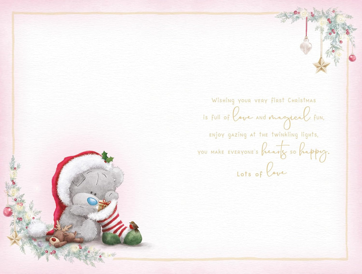Bear With Snowman And Reindeer Toy Baby Girl Christmas Card