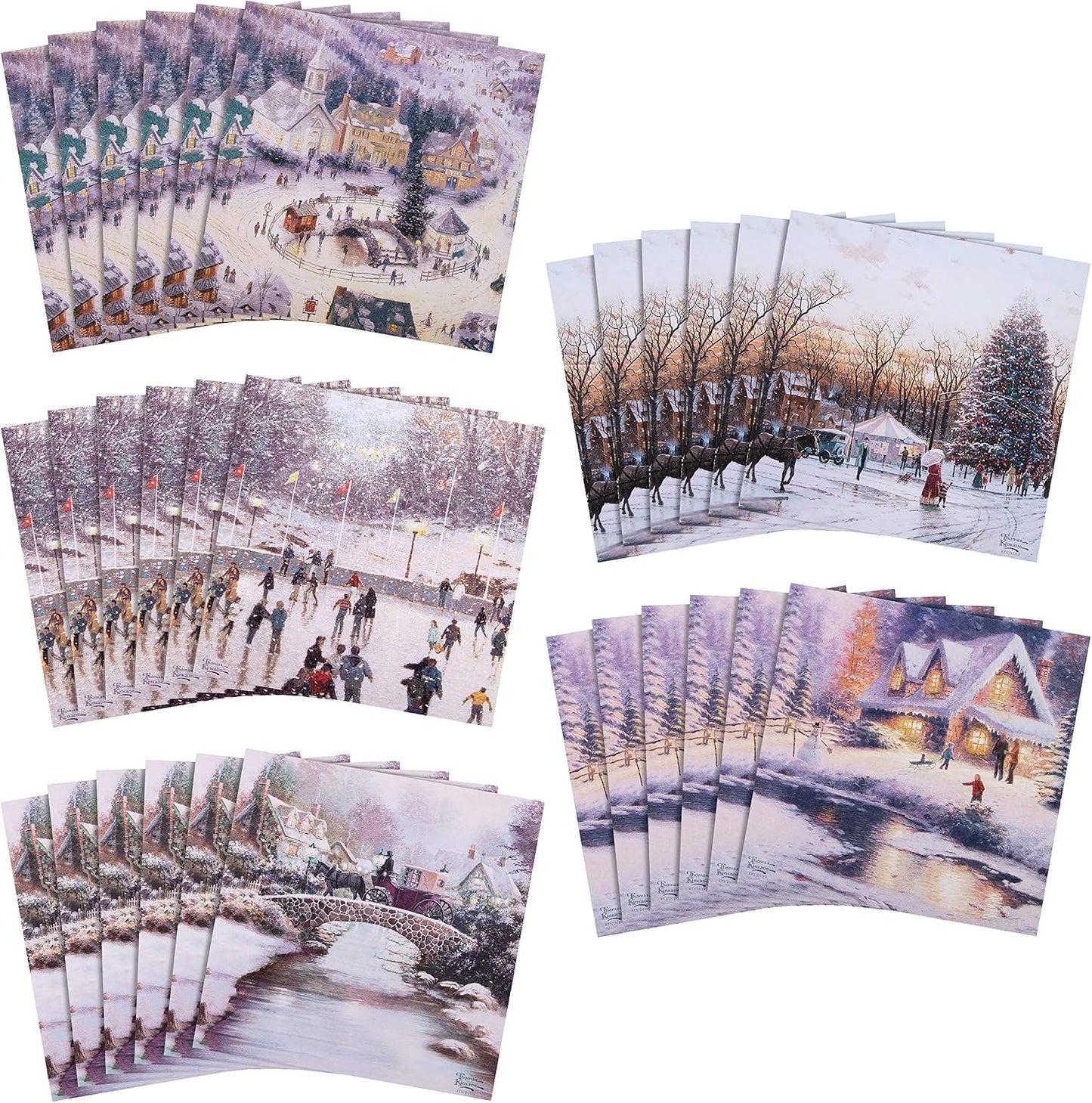 Ice Skating, Winter Activities Thomas Kinkade 30 Multipack 5 Designs Charity Christmas Cards