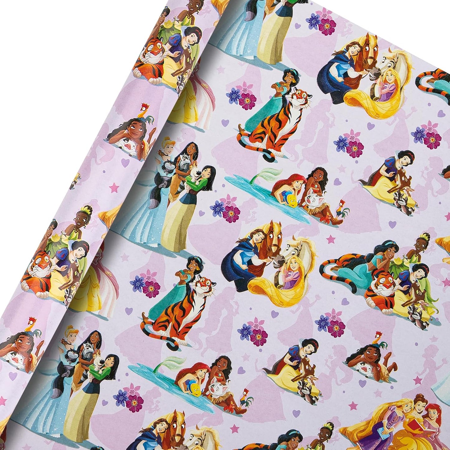 Disney Princesses & Pets Pink Design Pack of 3, 2M Each Wrapping Paper Roll Birthday, Christmas