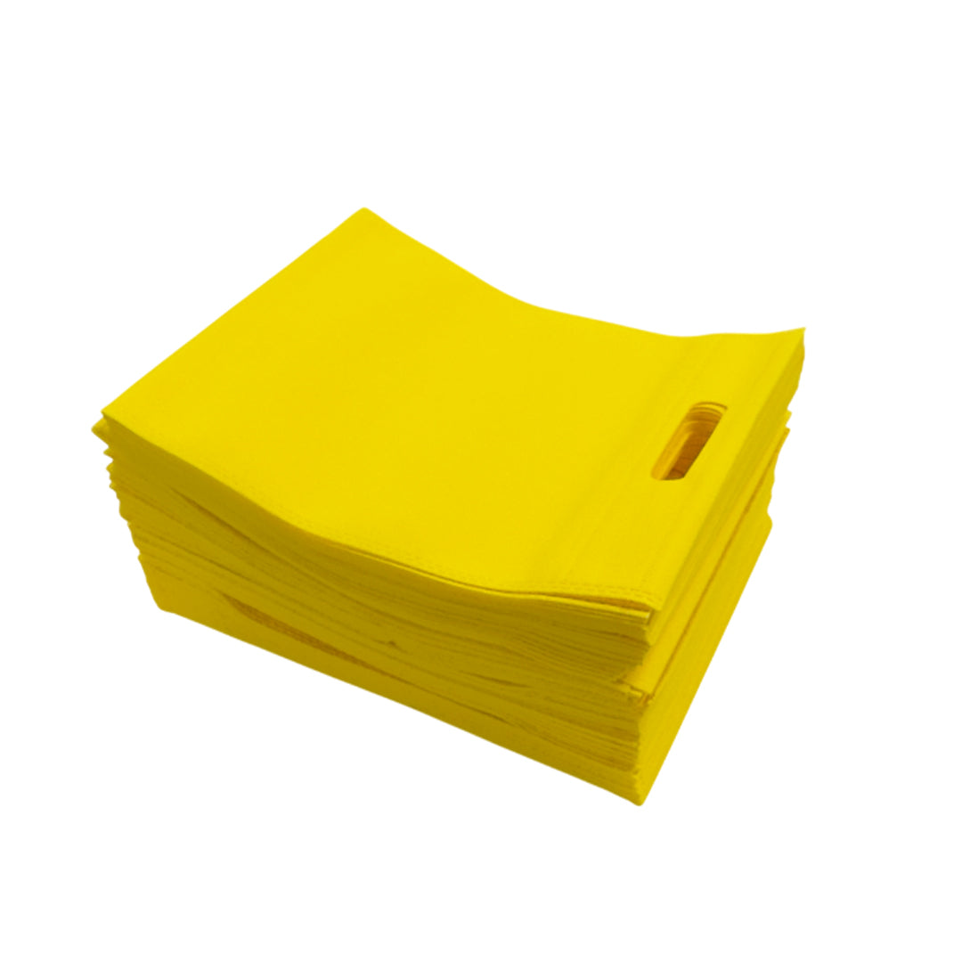 Pack of 25 Yellow Coloured 30x25cm Non-Woven Patch Handle Bags