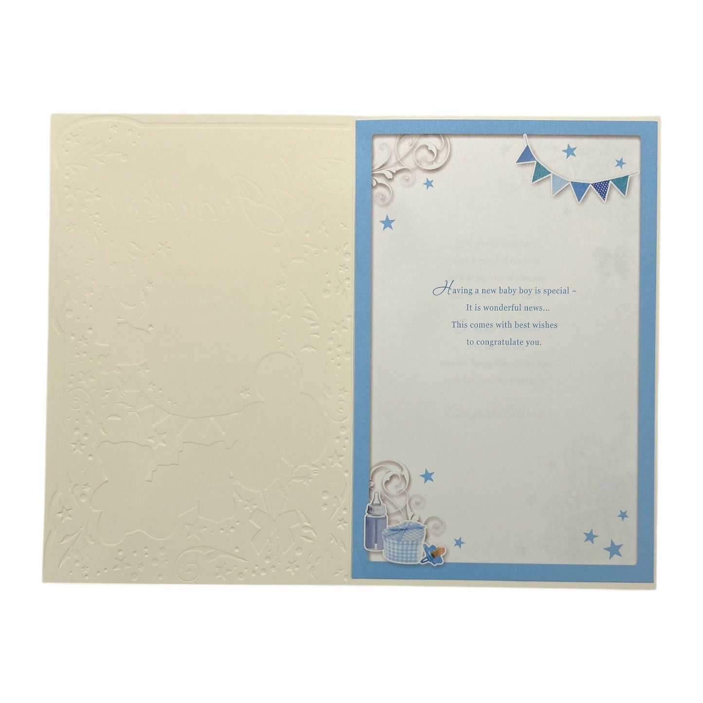 On The Birth Of Grandson Blue Balloons And Teddy Design Opacity Congratulations Card